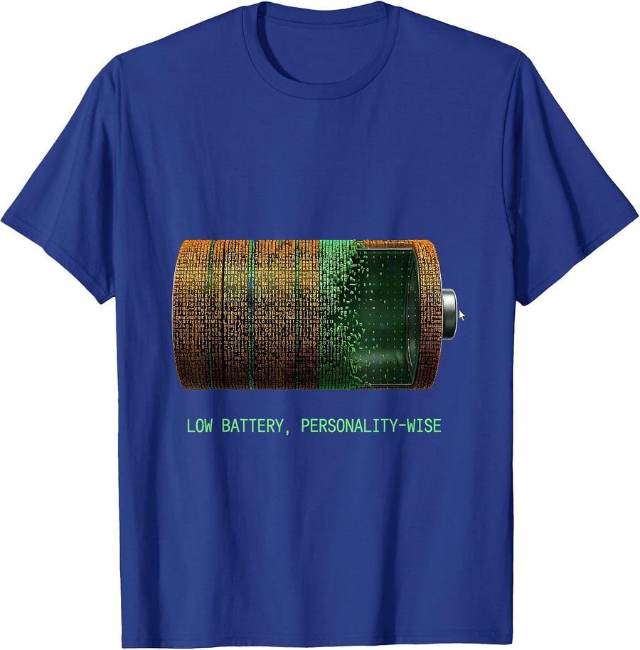 LOW BATTERY, PERSONALITY-WISE Cyberpunk Y2K Techwear Manga T-Shirt - Royal Blue