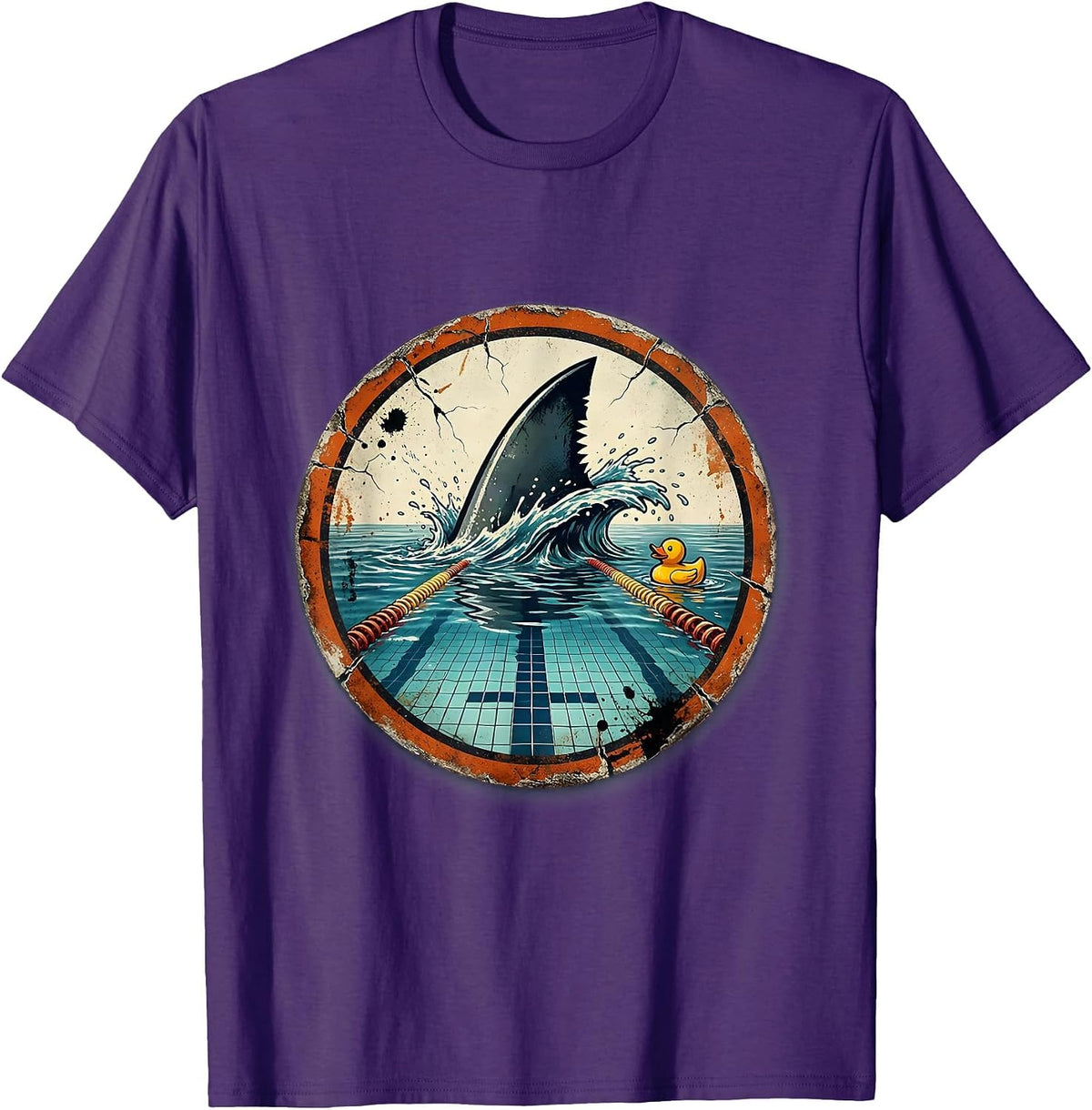 Shark Fin Swimming Pool Funny Graphic Tee T-Shirt - Purple