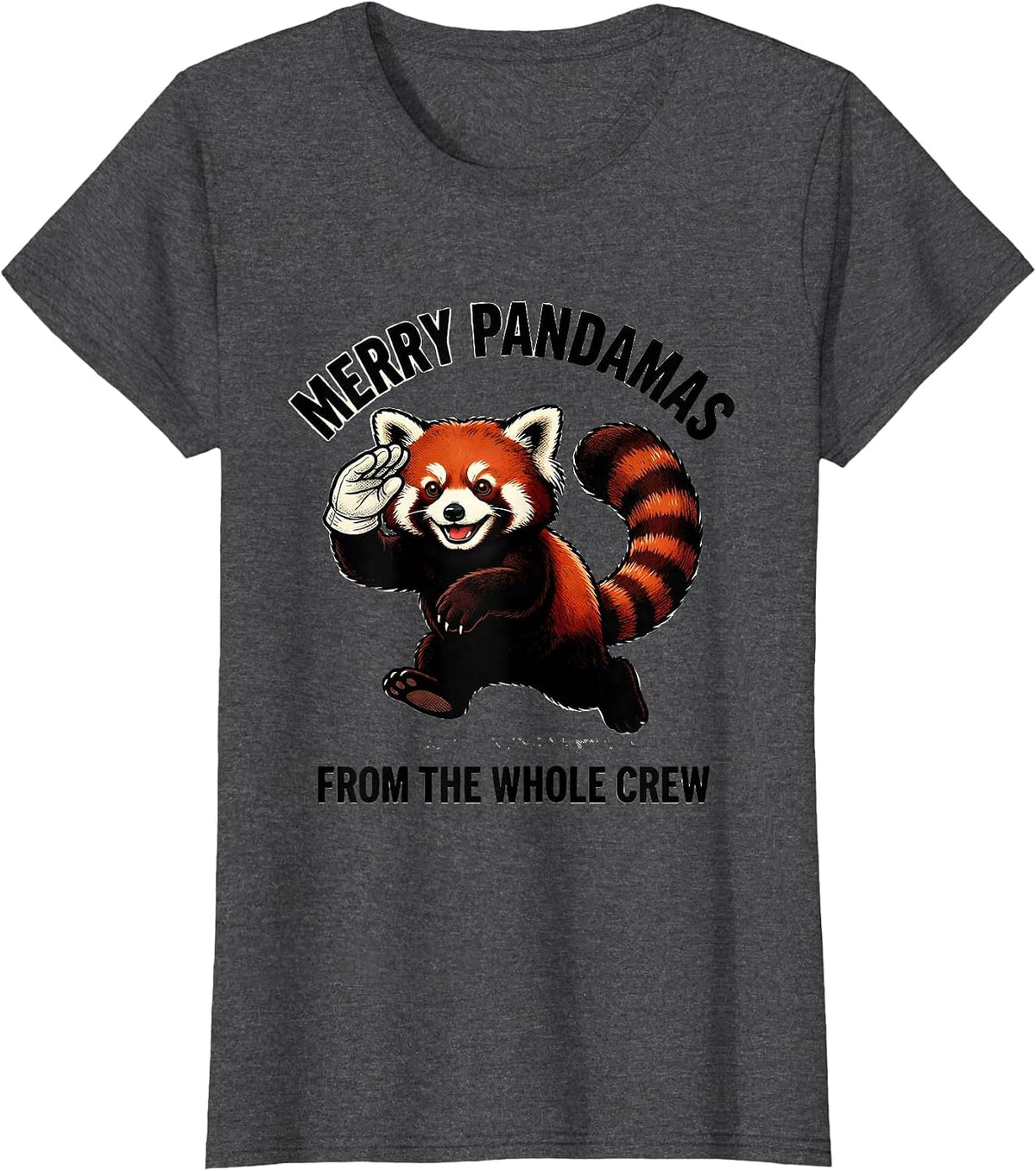 Women's Merry Pandamas From The Whole Crew Retro Cartoon Red Panda T-Shirt - Dark Heather Grey