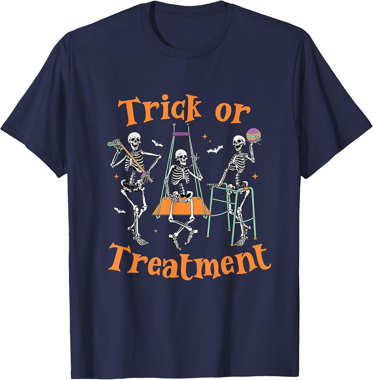 Trick or Treatment PT Physical Therapy Therapist Halloween T-Shirt - Navy Blue