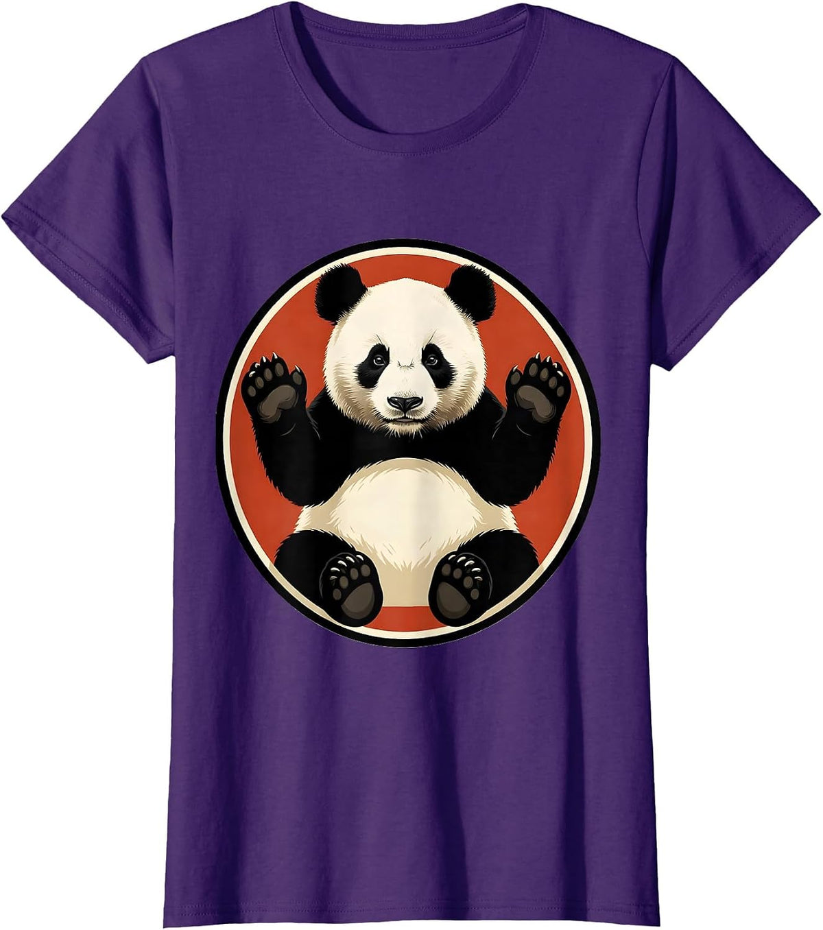 Women's Panda Waving Badge Cute Animal Lover Gift T-Shirt - Purple