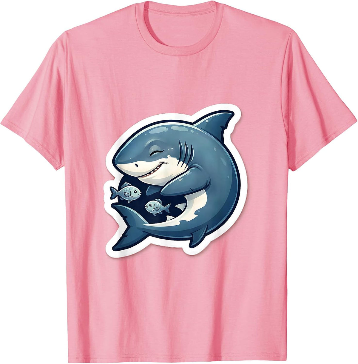 Men's Napping Shark Cute Ocean Humor Graphic T-Shirt - Pink