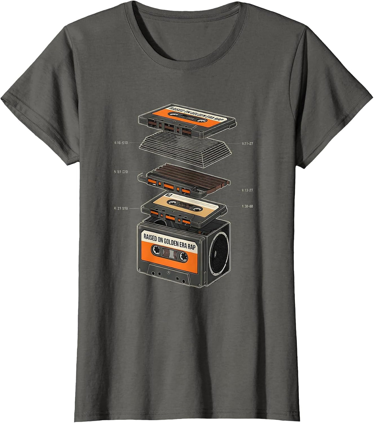Women's Raised On Golden Era Rap Nostalgic Streetwear Hip Hop T-Shirt - Asphalt Grey