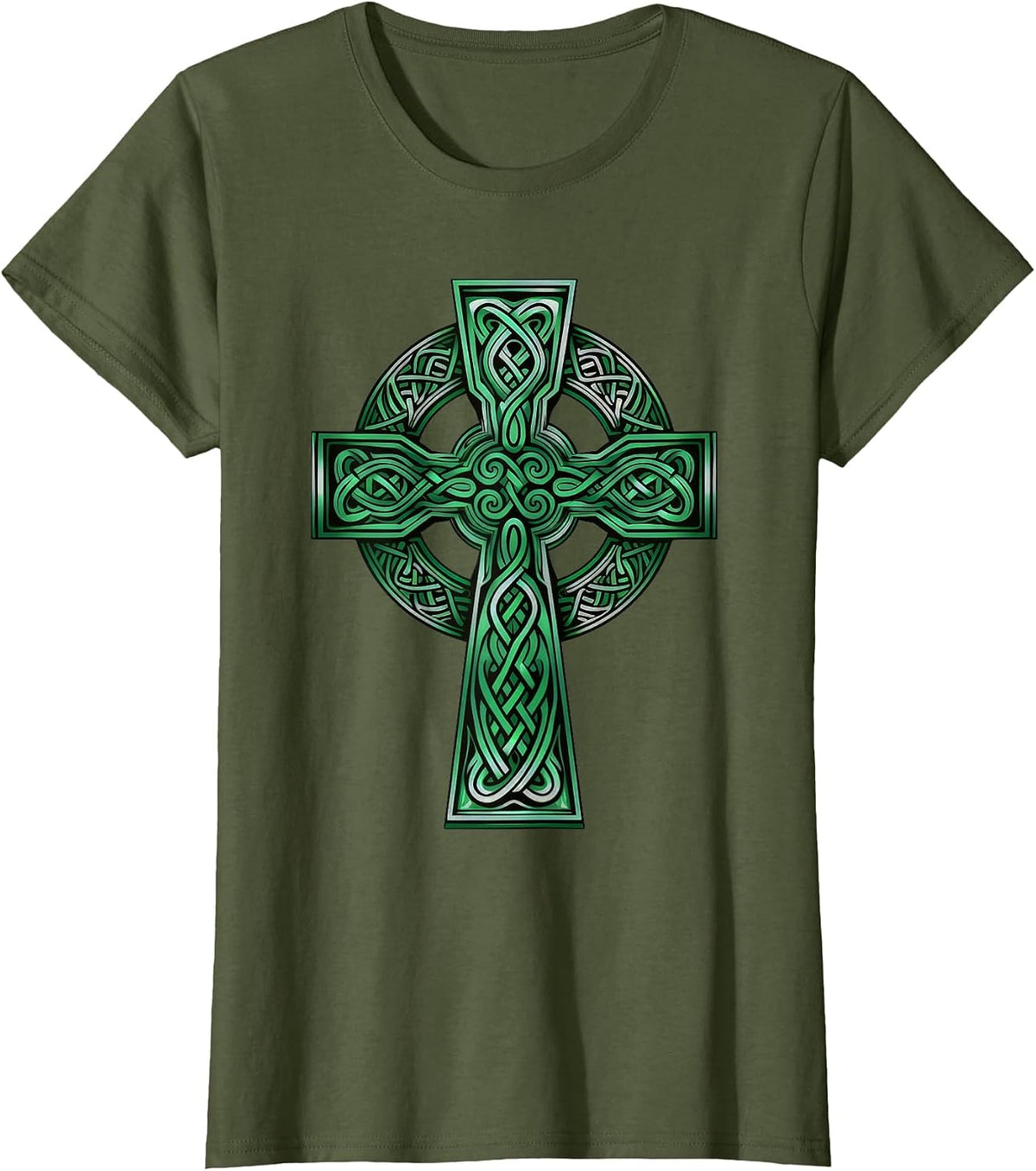 Irish Celtic Cross Knot Christian Holy Trinity Scottish Celt T-Shirt - Olive Green