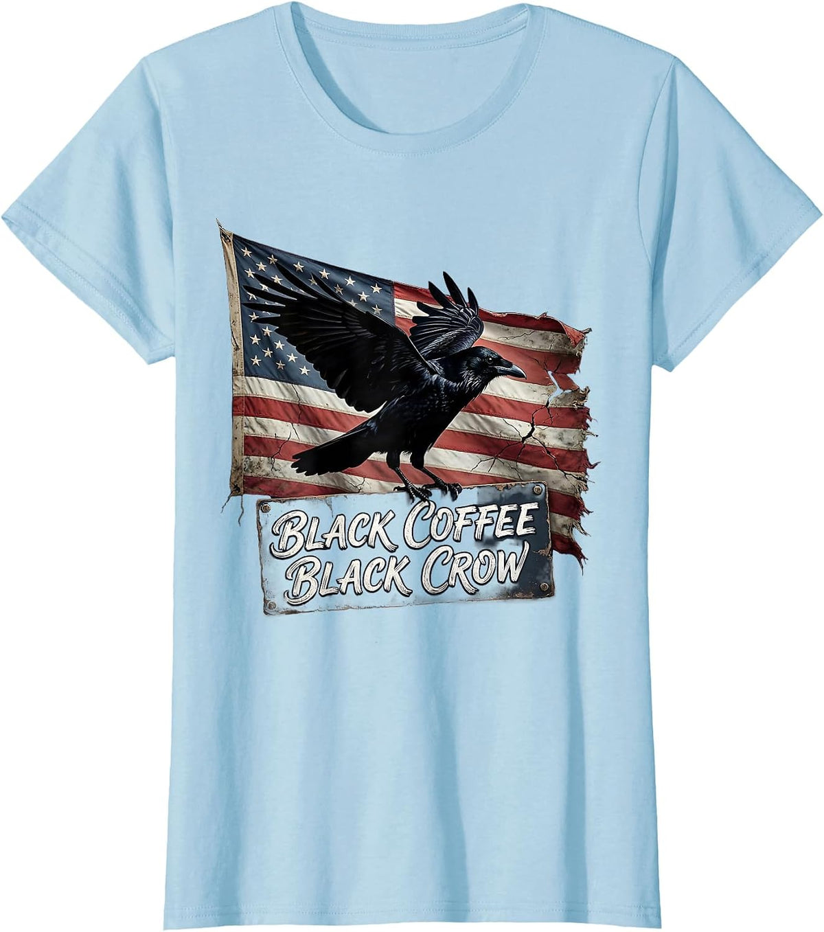 Women's Black Coffee Black Crow Cawf Lover Design T-Shirt - Baby Blue