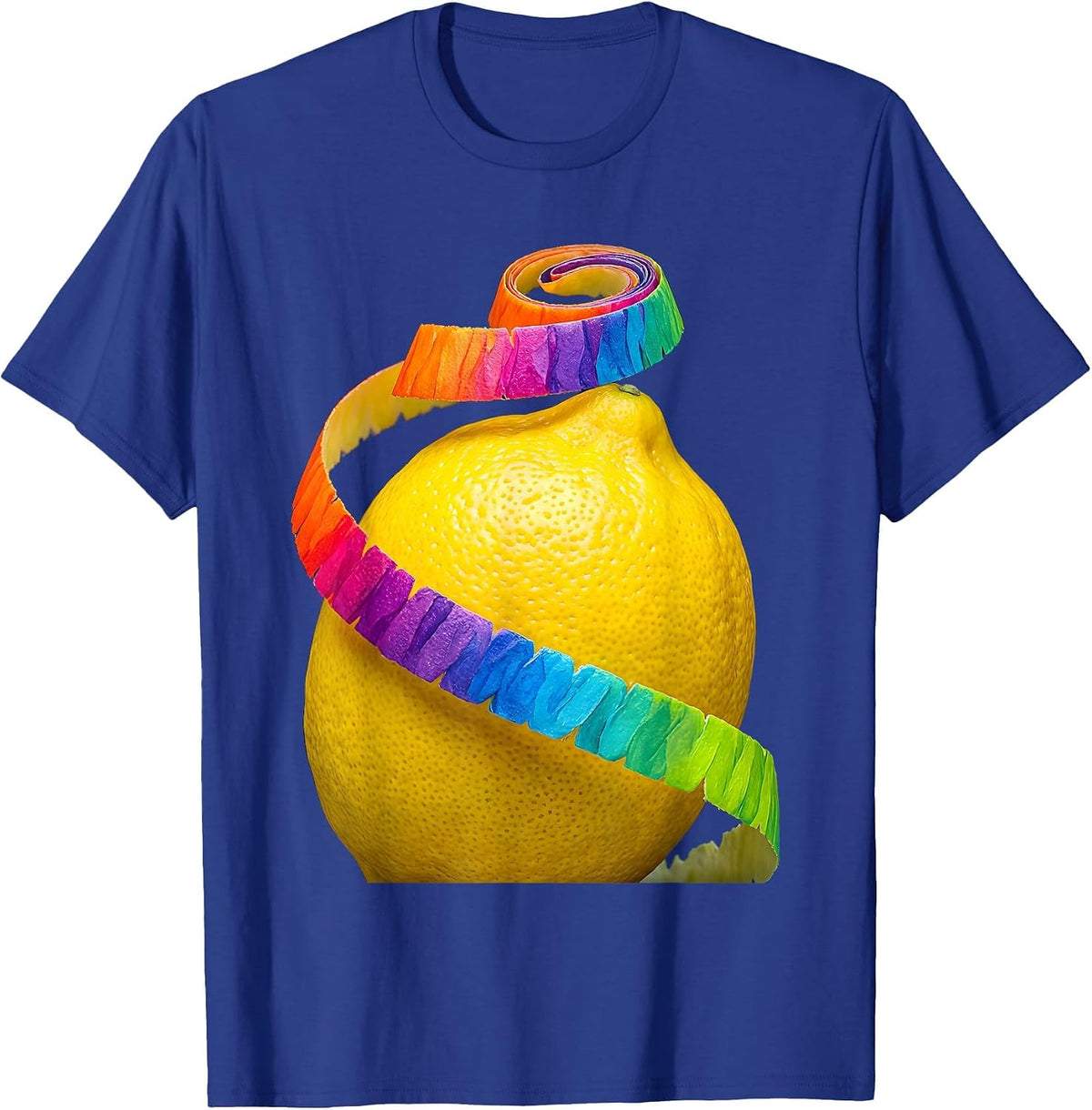 Lemon Curling Peel Ribbon Graphic Design T-Shirt - Royal Blue