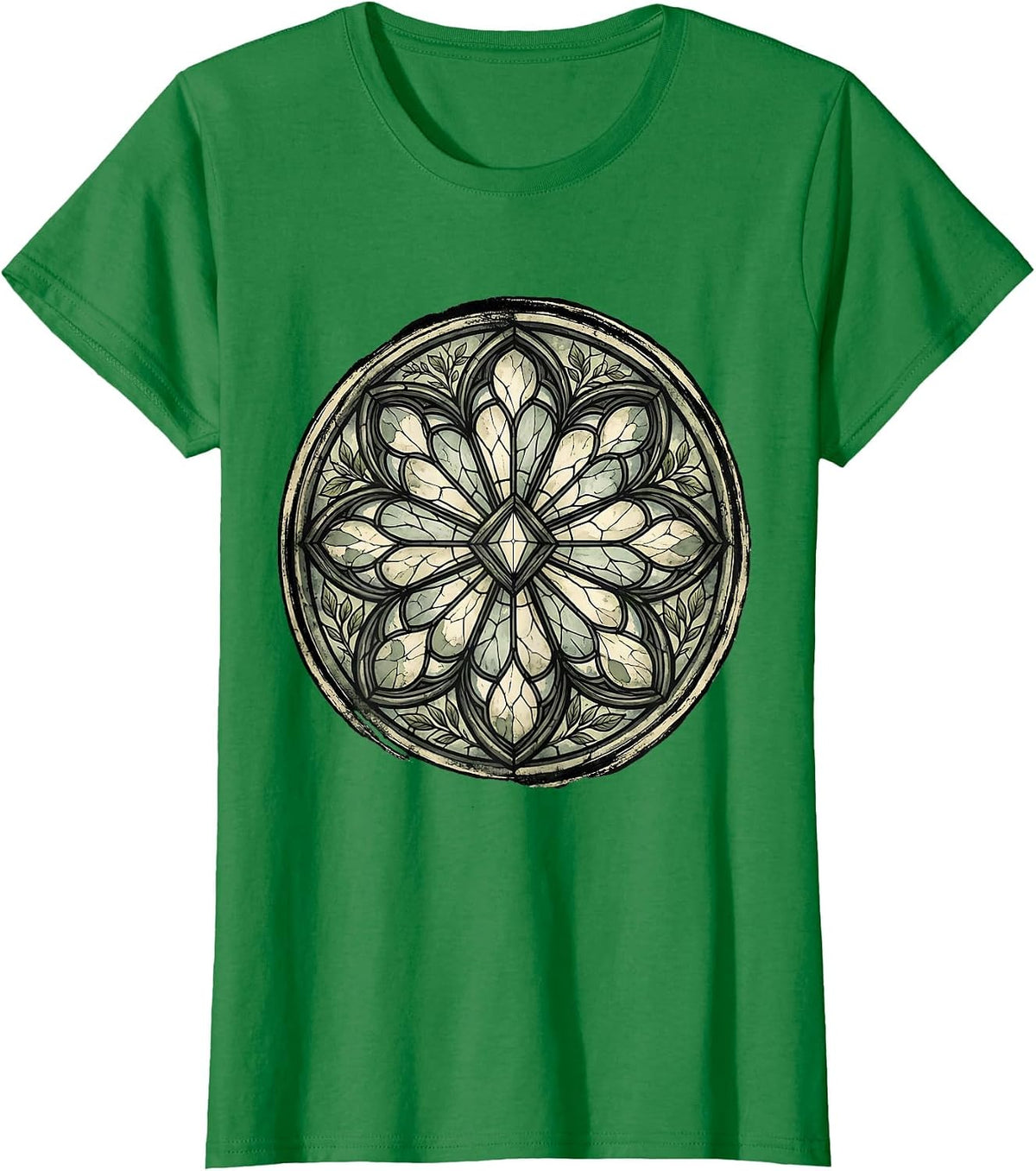Women's Stained Glass Window Colorful Light Rays Design T-Shirt - Kelly Green