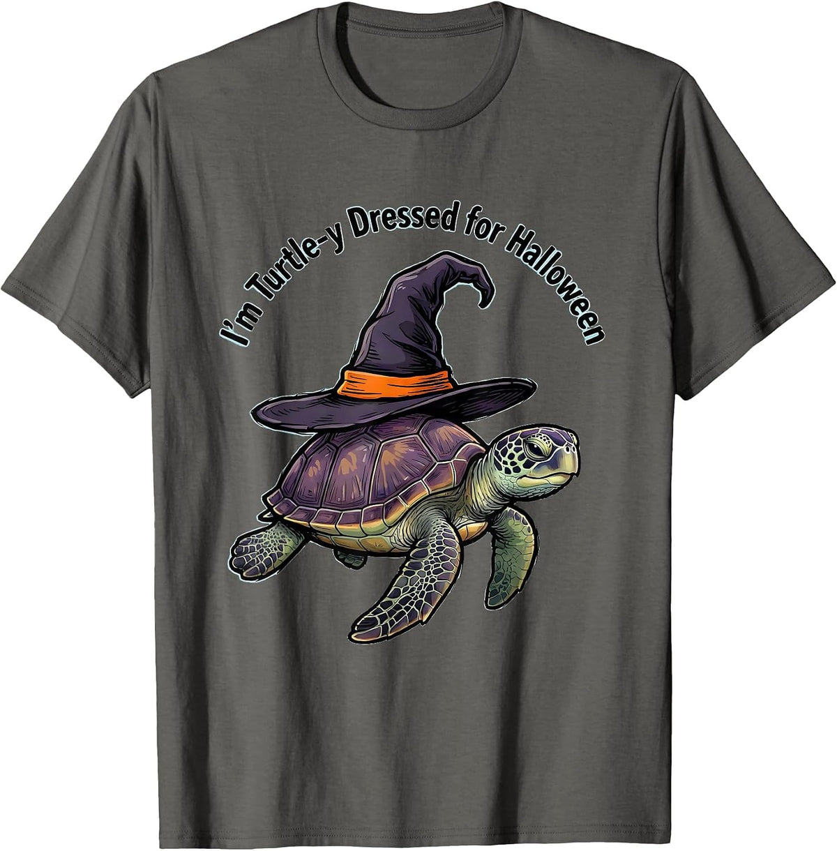 Men's I'm Turtle-y Dressed for Halloween Funny Sea Turtle Witch T-Shirt - Asphalt Grey