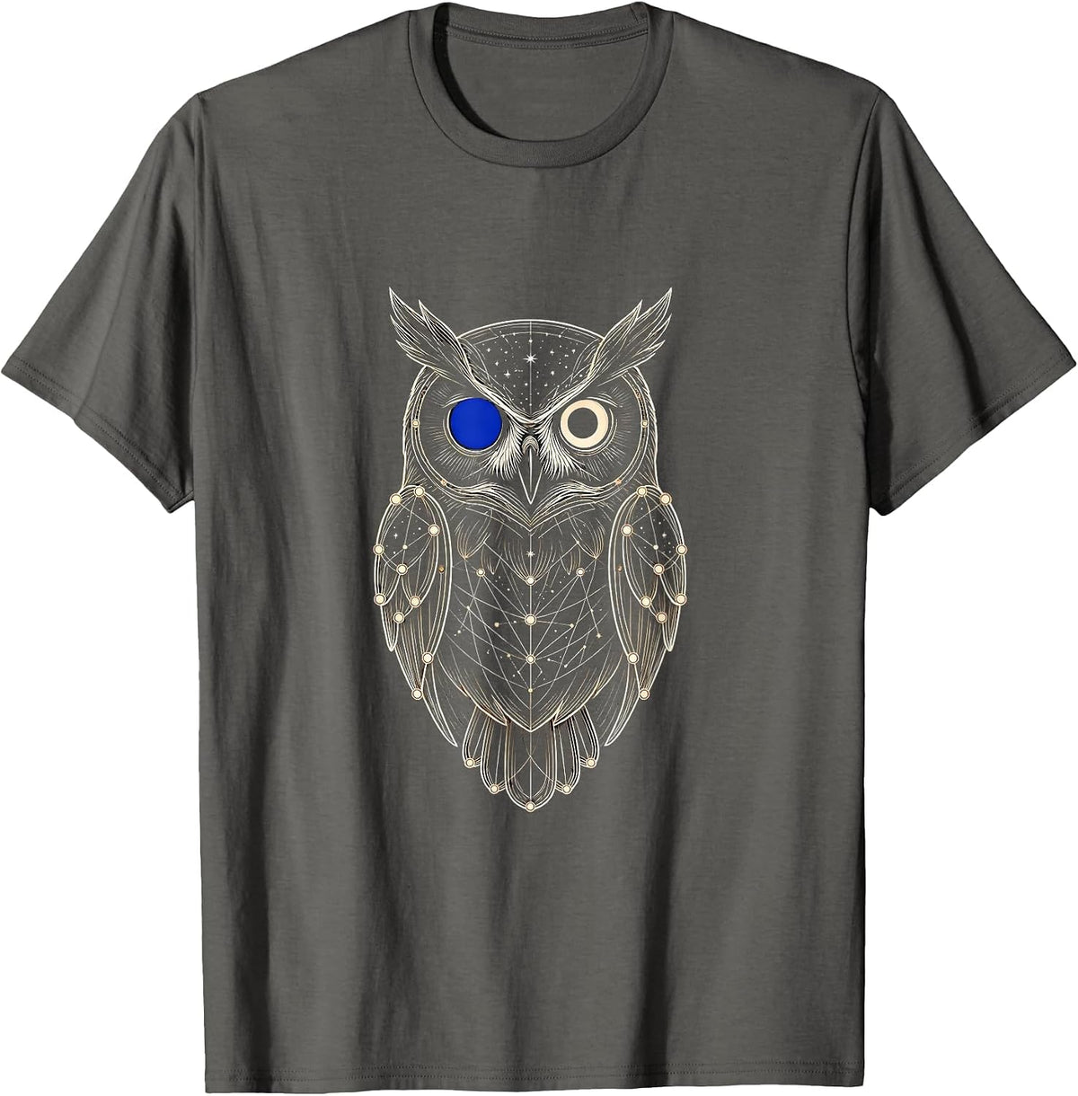 Men's Geometric Owl Constellation Animal Line Art T-Shirt - Asphalt Grey