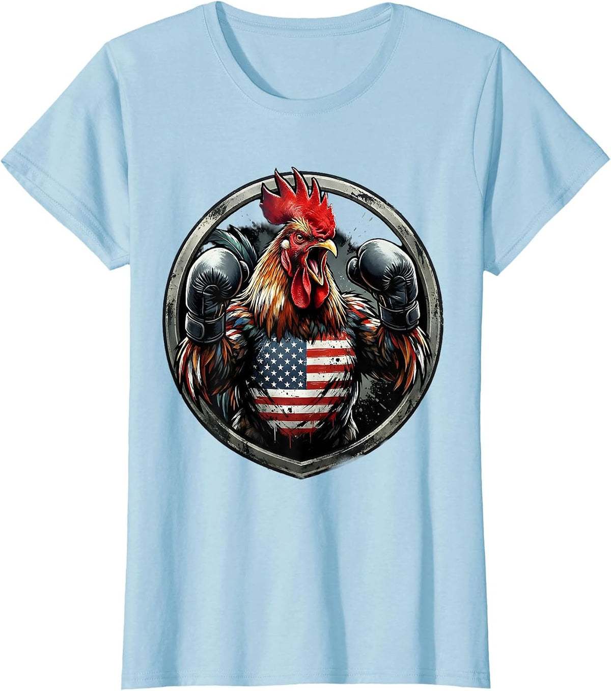 Angry Rooster Boxing Gloves Fighter Illustration T-Shirt - Baby Blue