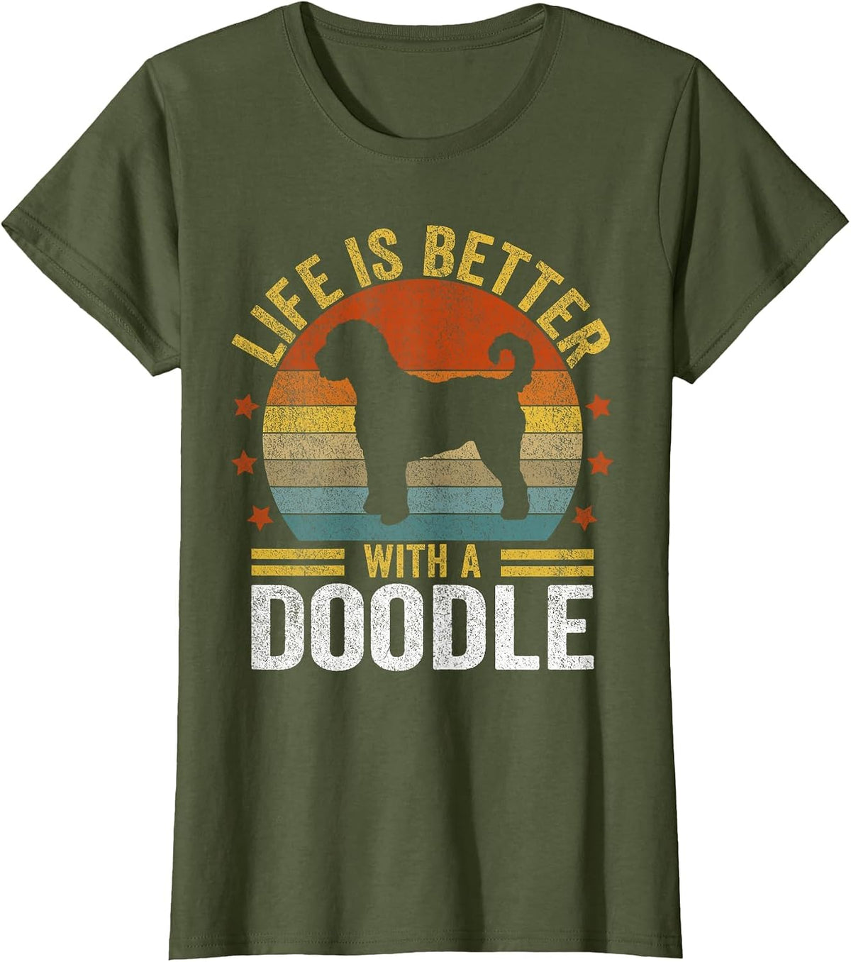 Life is Better with A Doodle Retro Goldendoodle Dog Vintage T-Shirt - Olive Green