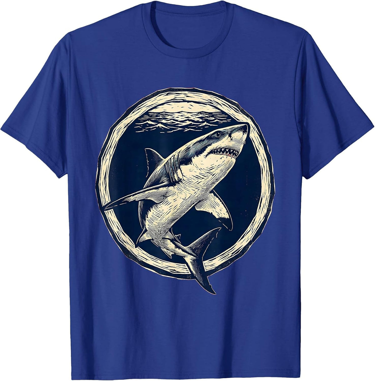 Men's Great White Shark Underwater Hawaiian Ocean Design T-Shirt - Royal Blue