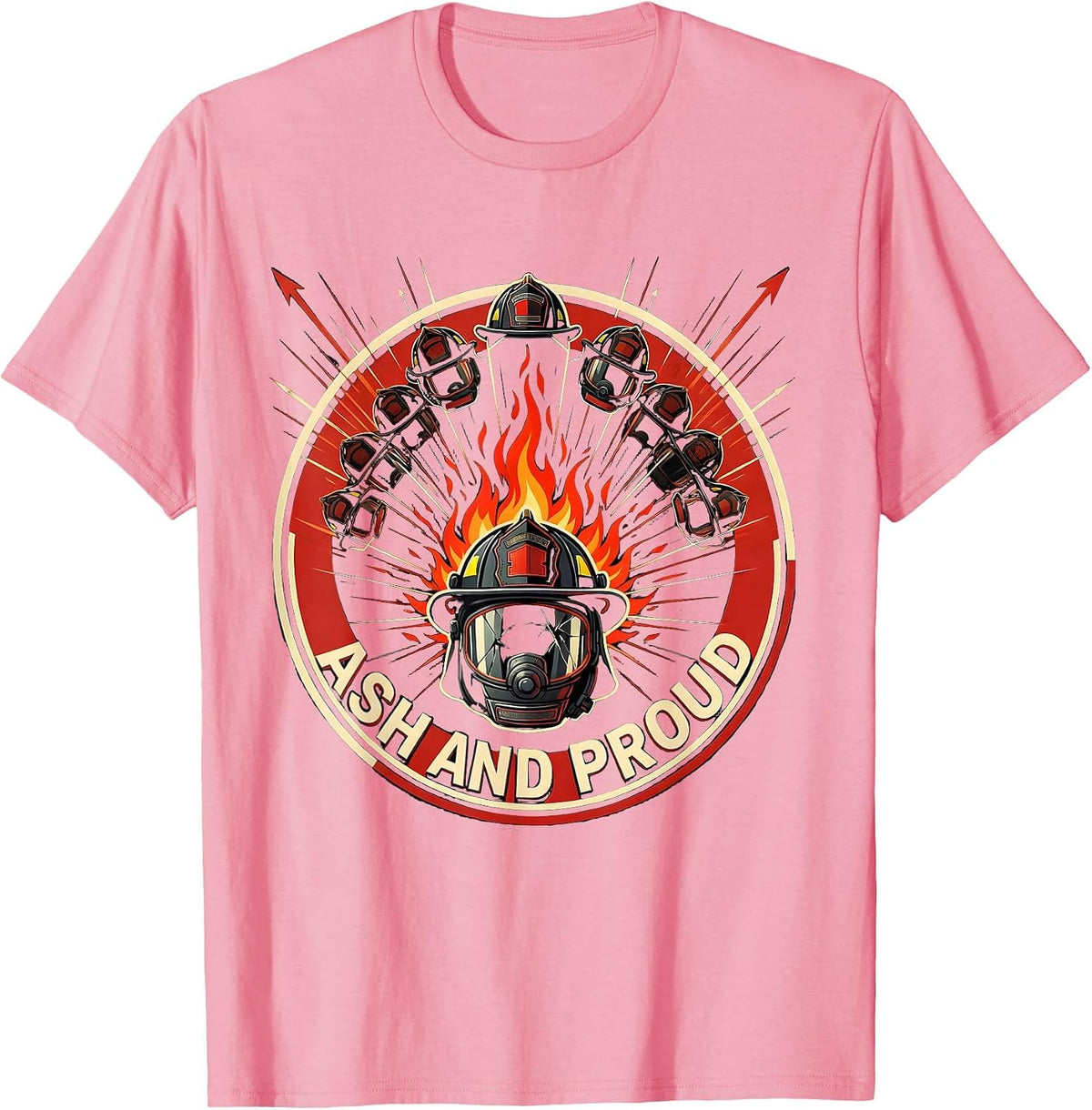 Men's Ash and Proud Firefighter Graphic Design T-Shirt - Pink