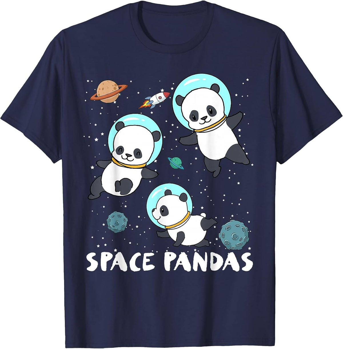 Space Pandas T-Shirt Funny Astronaut Planet Travel Tee T-Shirt - Navy Blue