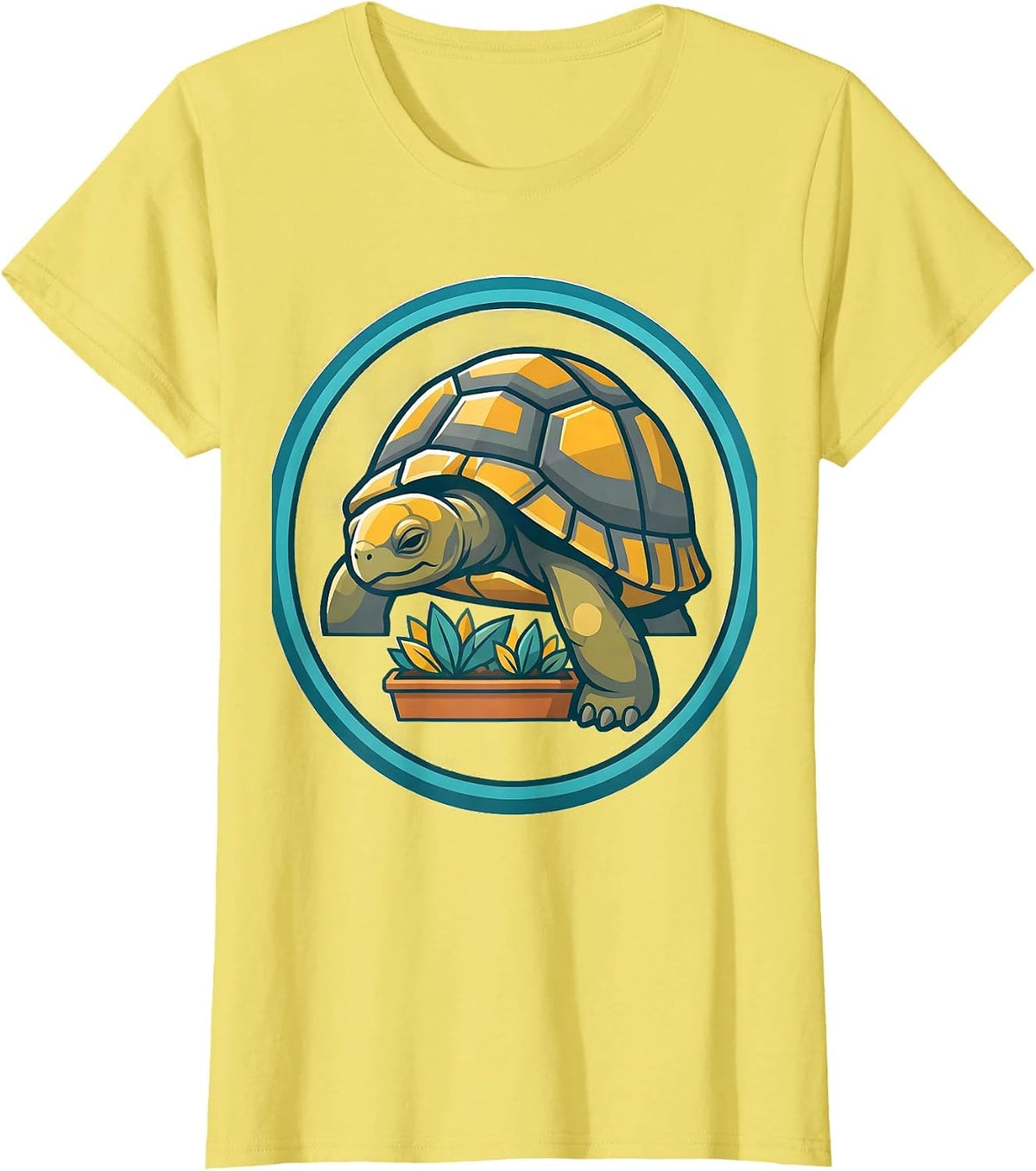 Women's Sealed Turtle Badge Flat Vector Pet Lover Humor T-Shirt - Lemon Yellow