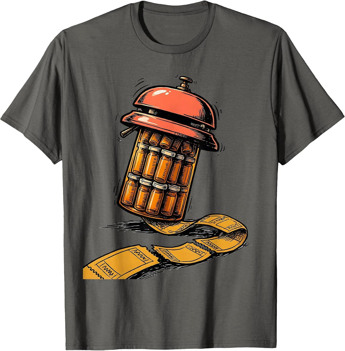 Men's Counter Bell Pharmacy Tech Occupational Humor T-Shirt - Asphalt Grey