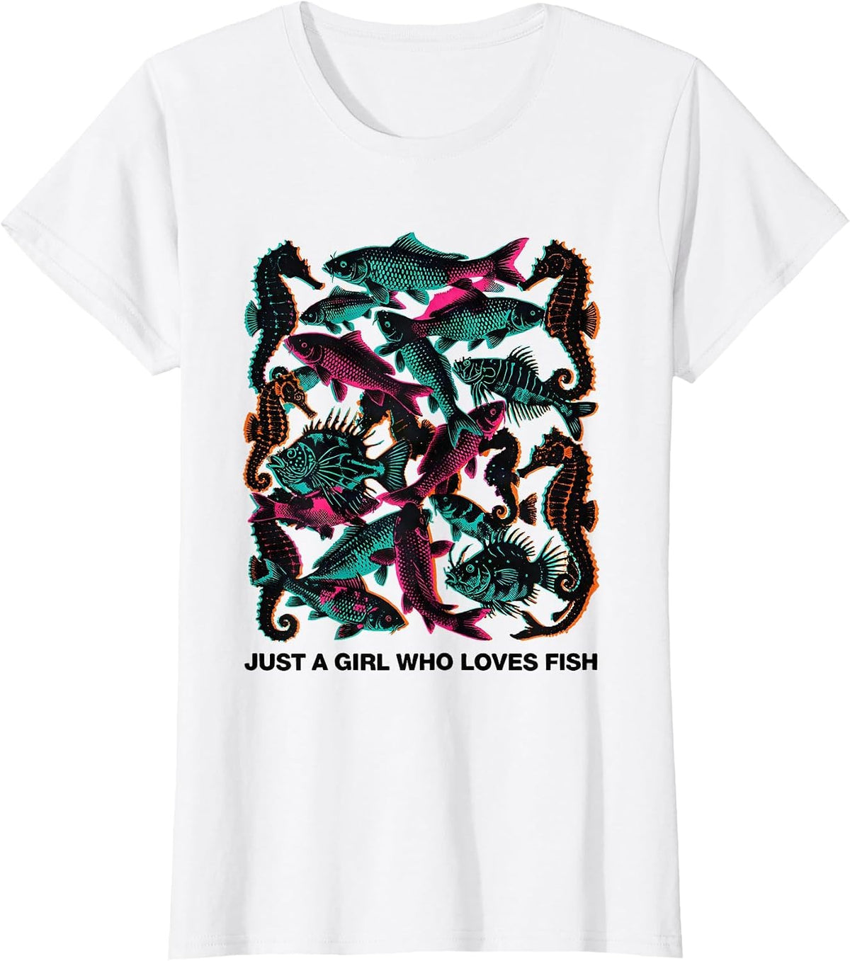Just A Girl Who Loves Fish Risograph Animal Lover Humor T-Shirt - White