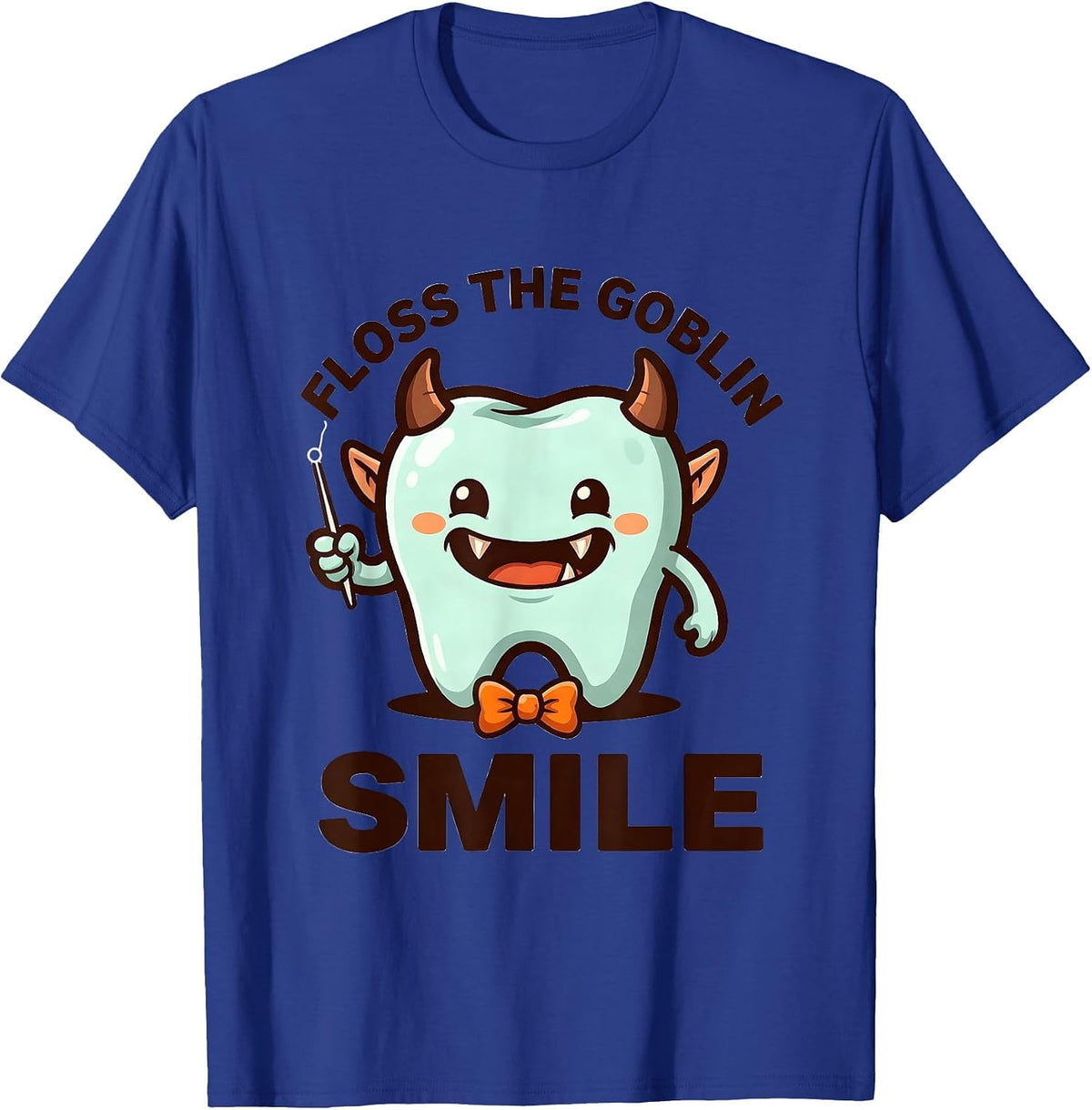 Floss the Goblin Smile Cute Kawaii Halloween Dentist Dental T-Shirt - Royal Blue