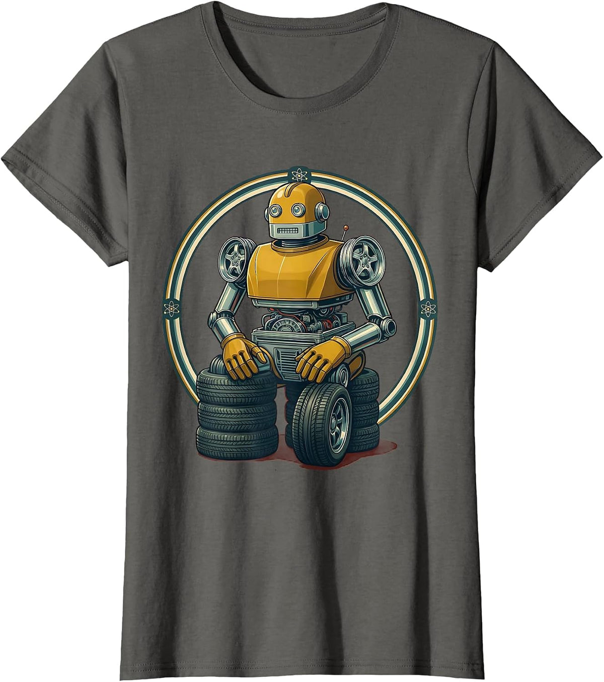 Women's Car Parts Robot Mechanic Graphic Tee T-Shirt - Asphalt Grey