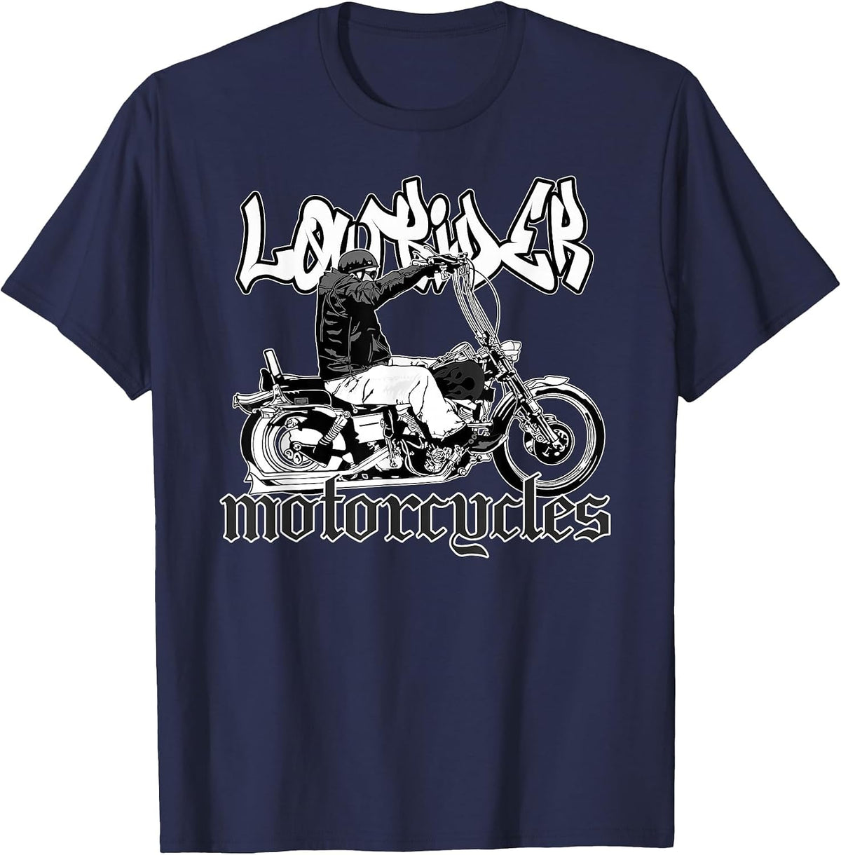Mens Chicano Biker. Latino Cholo Motorcycles, Vicla Lowrider T-Shirt - Navy Blue