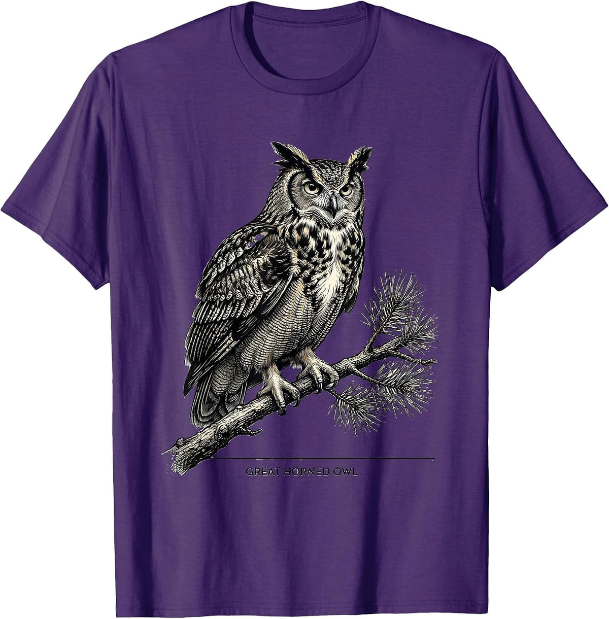 Men's Great Horned Owl Vintage Forest Wildlife Nature Reflection T-Shirt - Purple