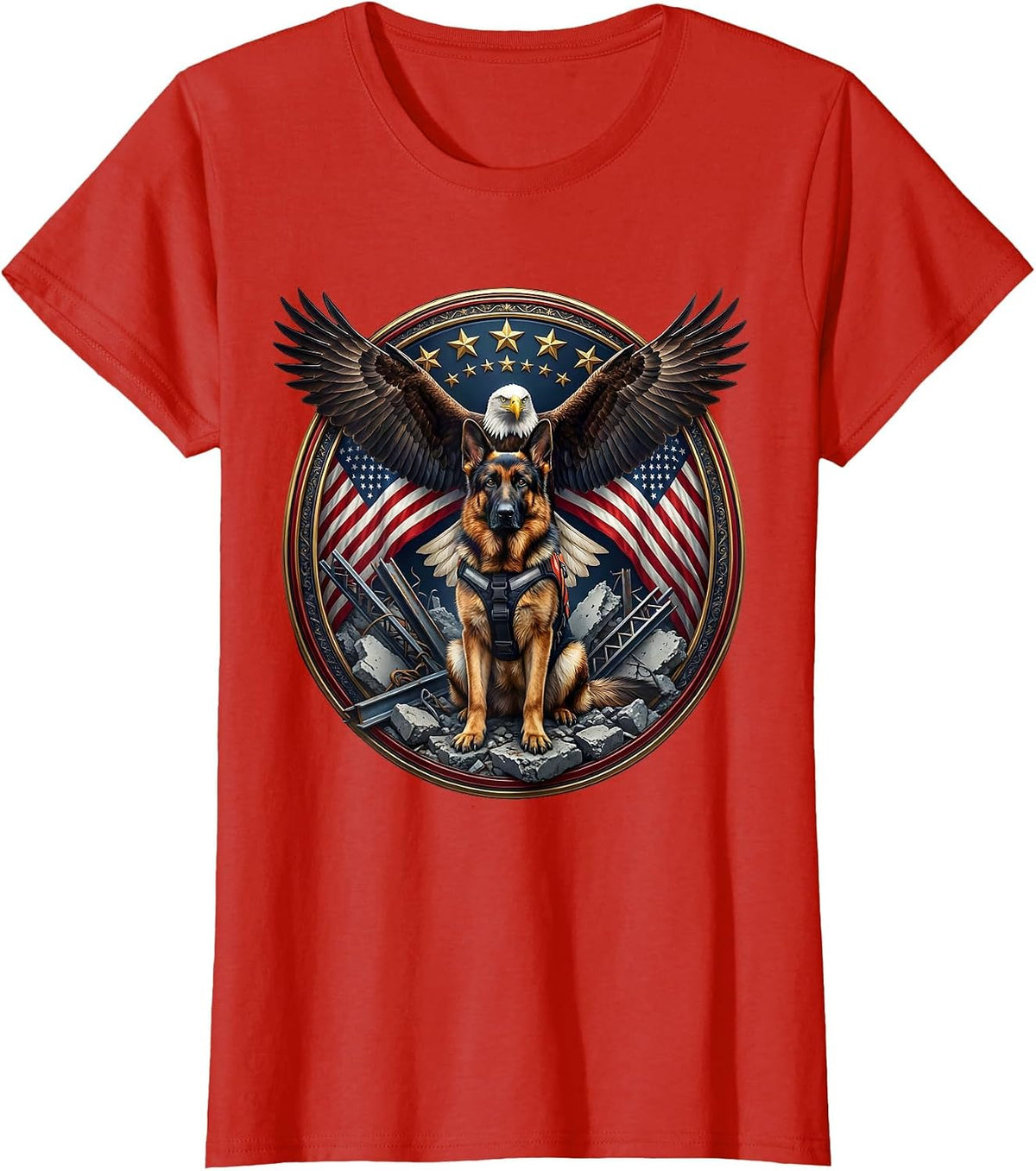 Patriot Day Rescue Dog Memorial Illustration T-Shirt - Red