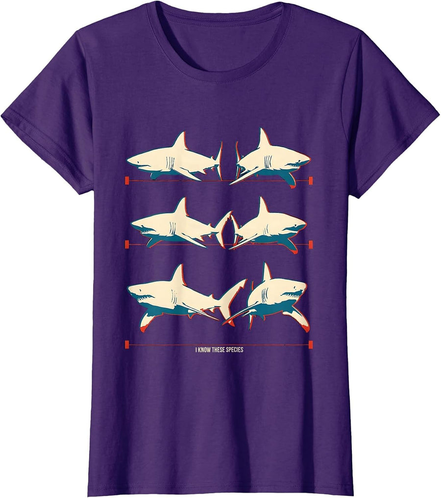 Women's I Know These Species Funny Shark Lover Marine Biology Humor T-Shirt - Purple