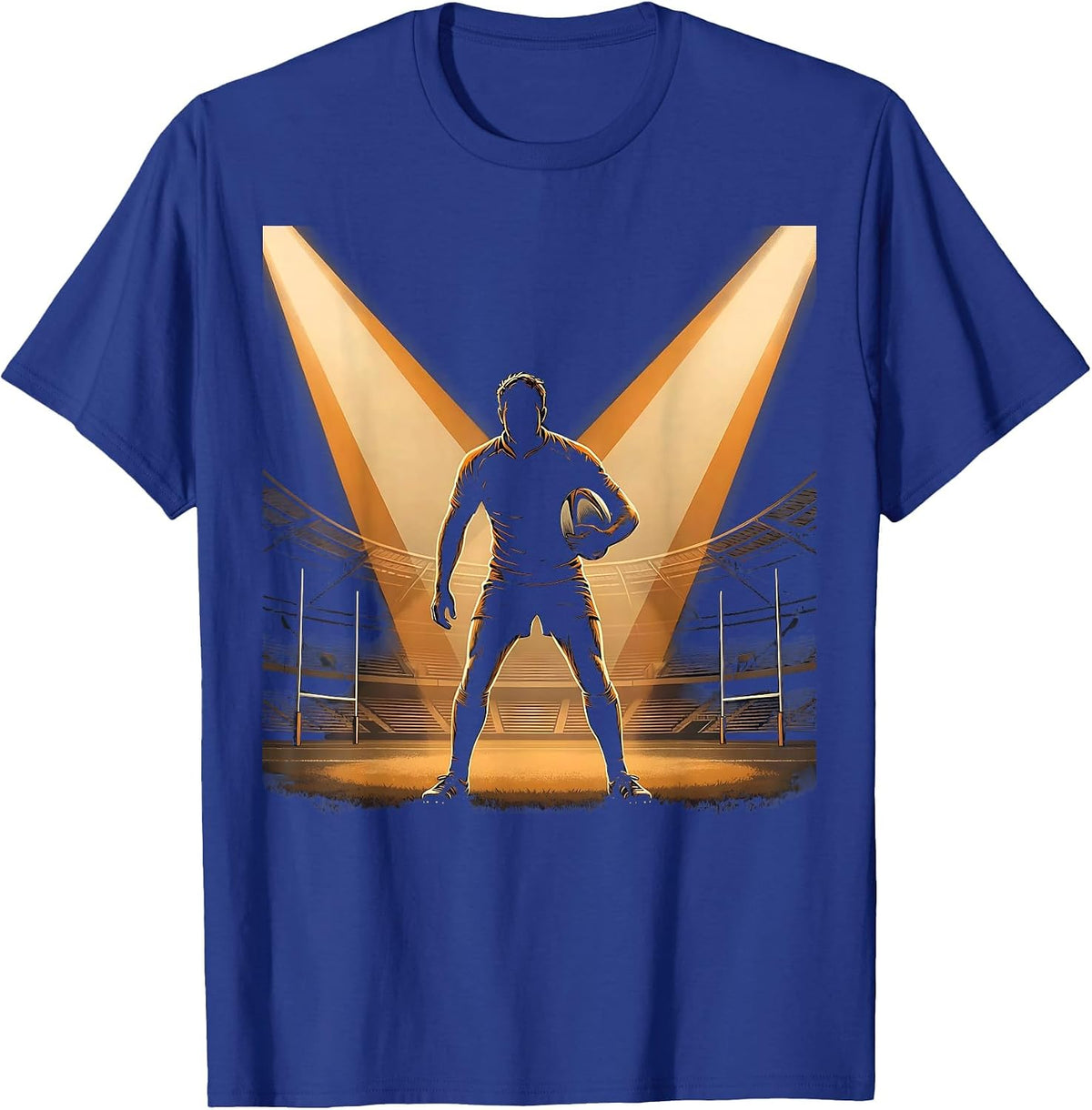 Men's Rugby Player Under Stadium Floodlights Graphic T-Shirt - Royal Blue