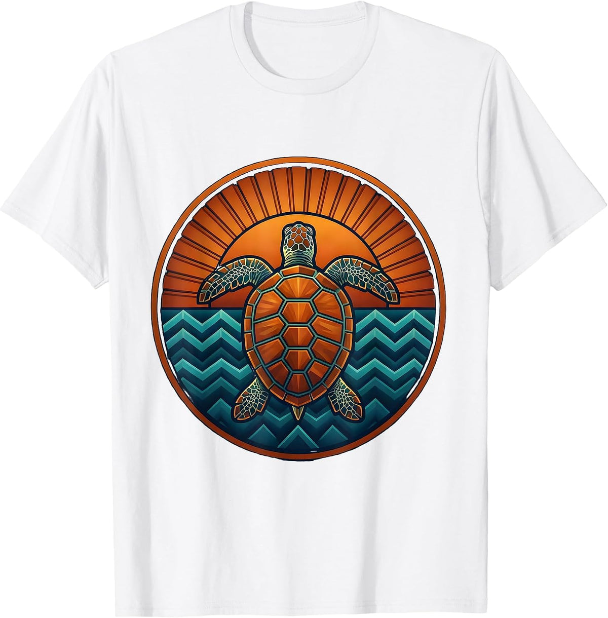 Men's Turtle Floating on Calm Ocean at Sunset T-Shirt - White