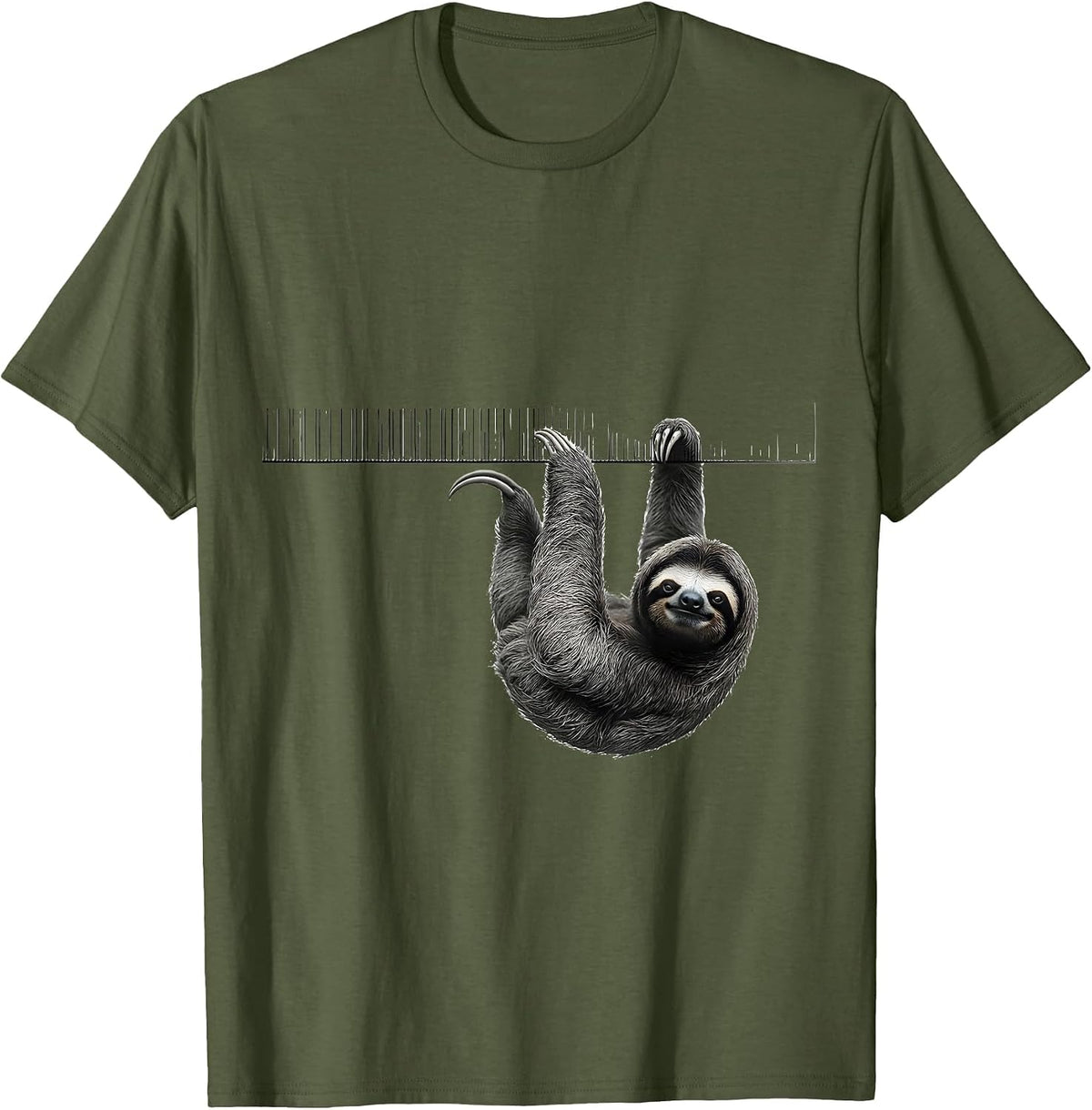 Ruler Sloth Minimalist Funny Sloth Lover Gift T-Shirt - Olive Green