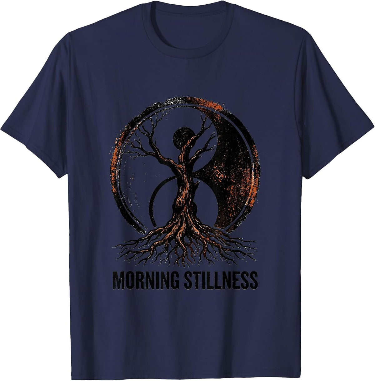 Morning Stillness Rubber Stamp Tai Chi Mind Body Balance T-Shirt - Navy Blue