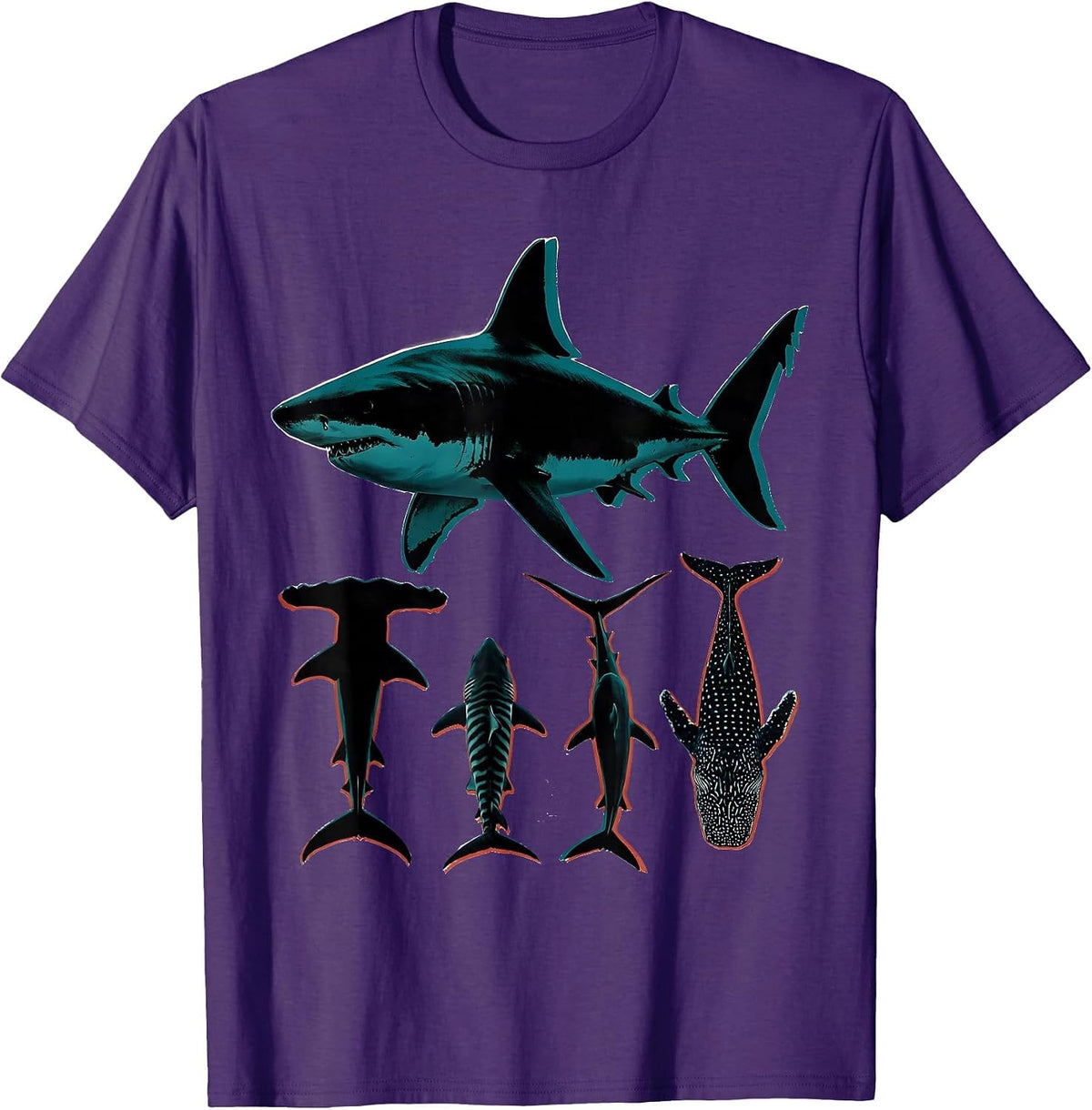 Shark Species Poster Ocean Wildlife Humor Screenprint T-Shirt - Purple