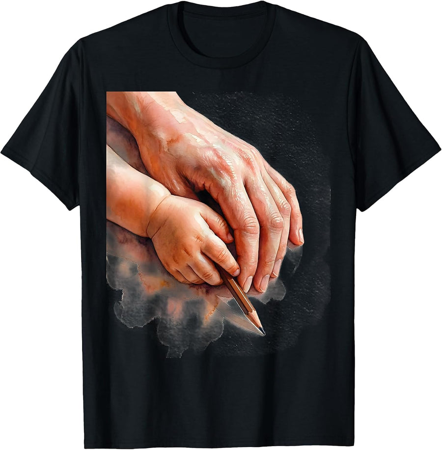 Men's Paraprofessional Hands Guiding Child Learning Art T-Shirt - Black