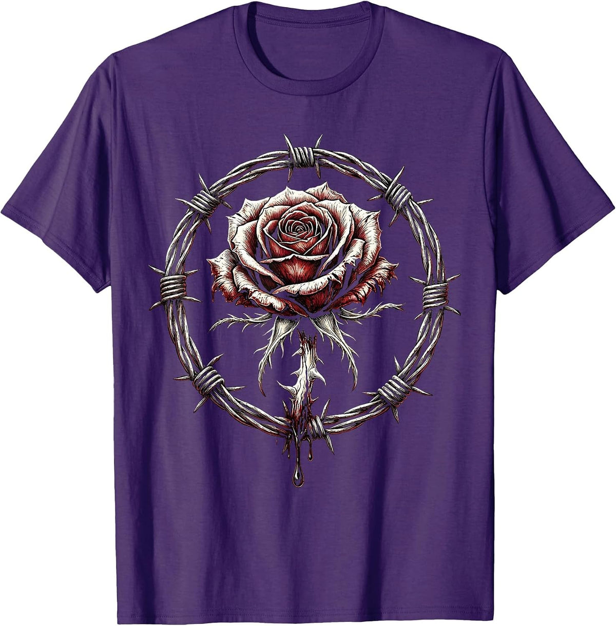 Severed Rose Barbed Wire Grunge Dark Art Design T-Shirt - Purple