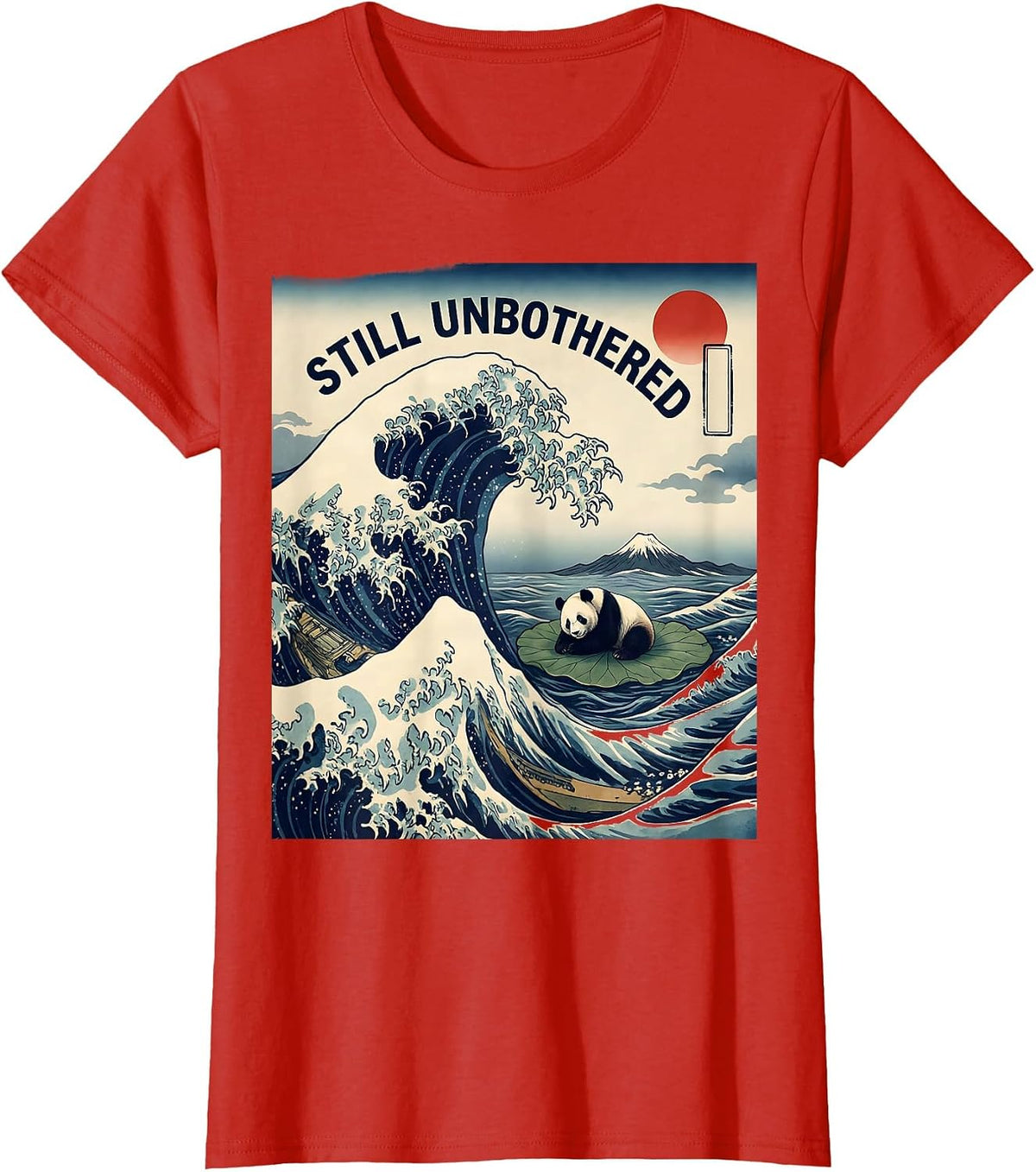 Still Unbothered Ukiyo-e Panda Animal Art Parody T-Shirt - Red