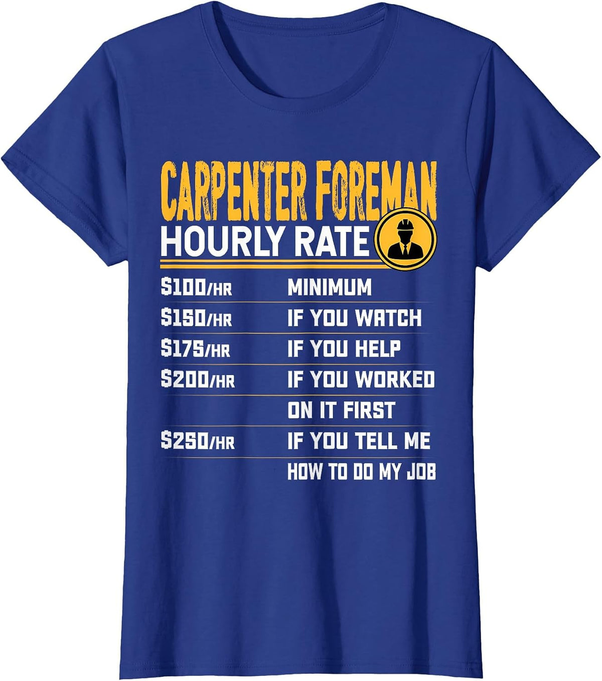 Carpenter Foreman Hourly Rate Funny Woodworker T-Shirt - Royal Blue