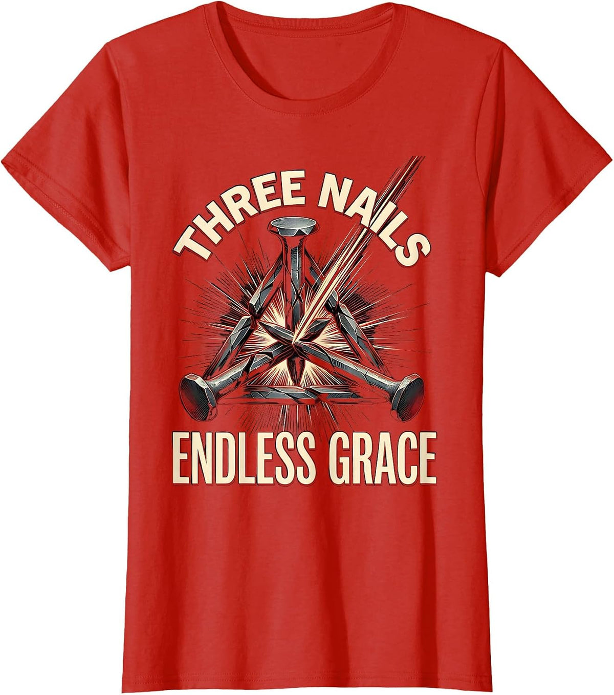 Three Nails Endless Grace Christian Cross Design T-Shirt - Red