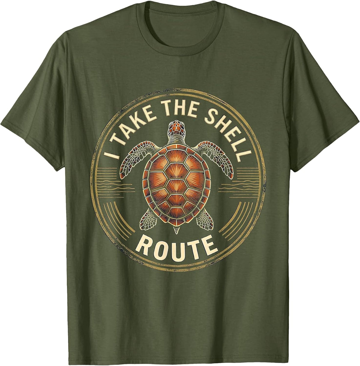 Men's I Take The Shell Route Vintage Sea Turtle Lover Humor Gift T-Shirt - Olive Green