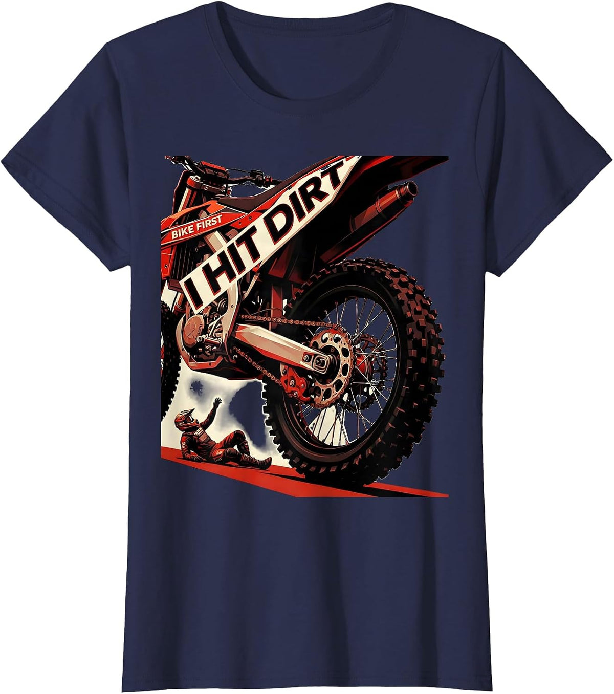 Women's I Hit Dirt Bike First Funny Motocross Dirt Bike Rider Gift T-Shirt - Navy Blue