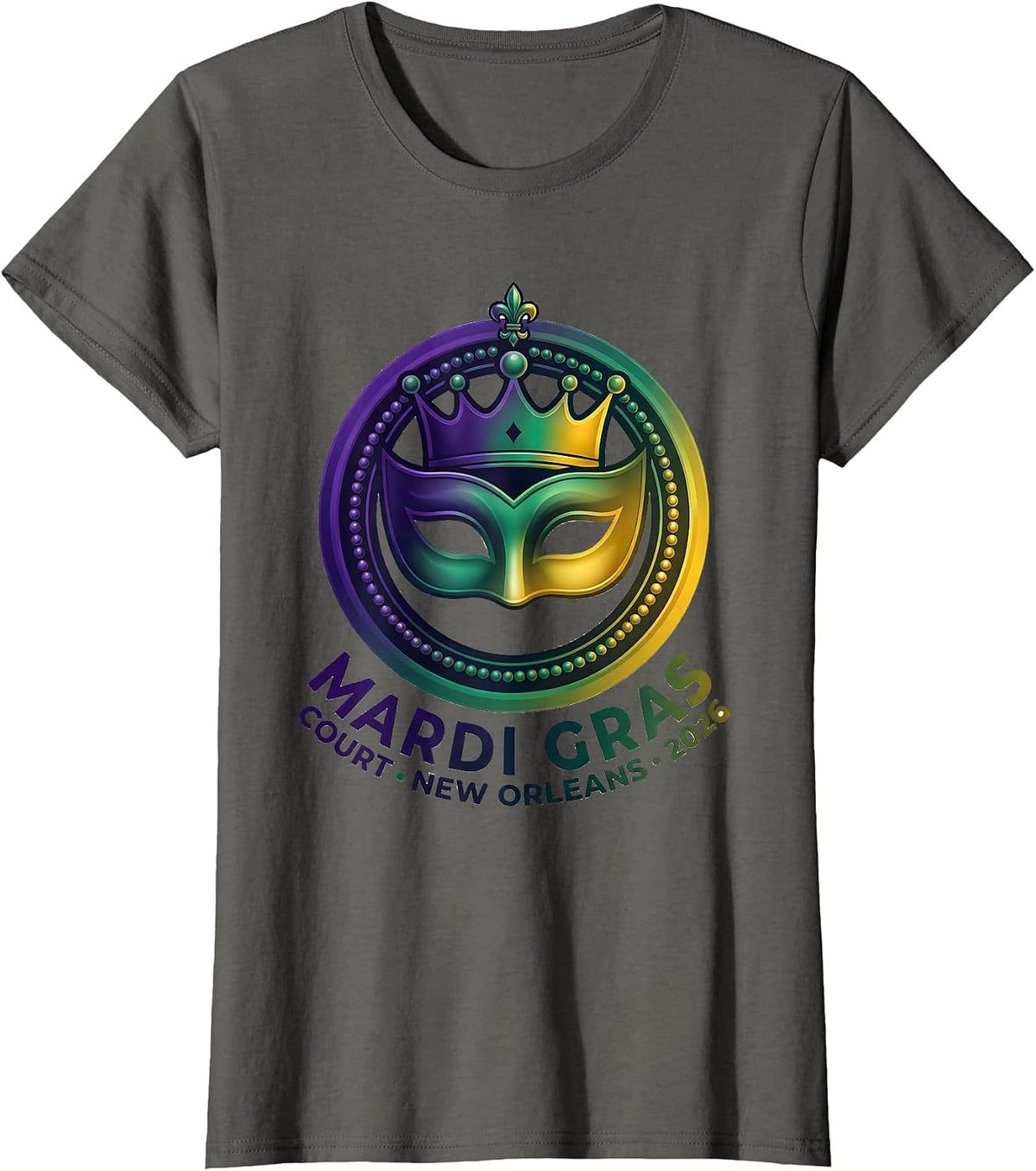 Women's Mardi Gras Court New Orleans 2026 Carnival Party Costume T-Shirt - Asphalt Grey