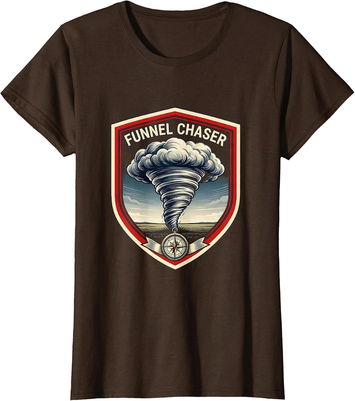 Women's Funnel Chaser Emblem Storm Chaser Meteorology Enthusiast T-Shirt - Brown