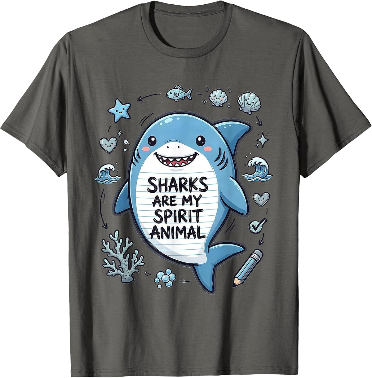 Men's Sharks Are My Spirit Animal Ocean Design T-Shirt - Asphalt Grey