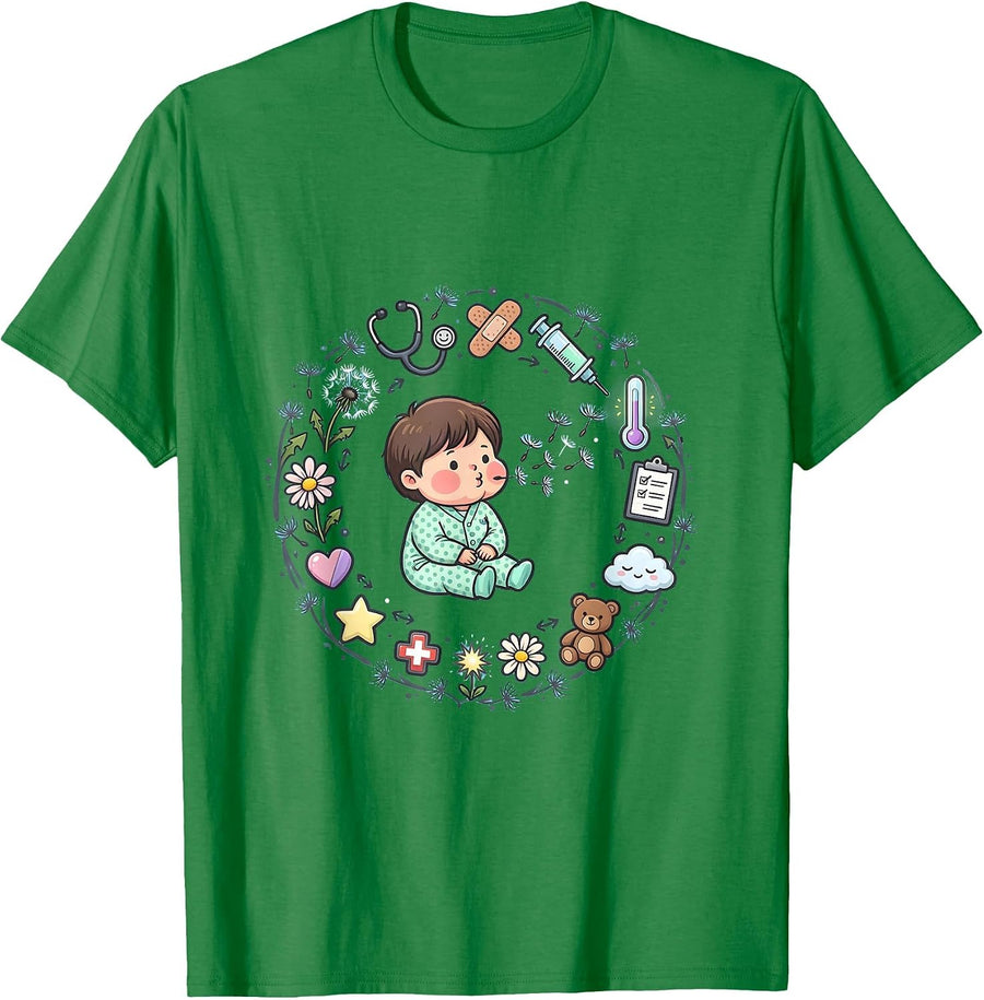 Men's Pediatric Nurse Child Dandelion Hospital Gown Art T-Shirt - Kelly Green
