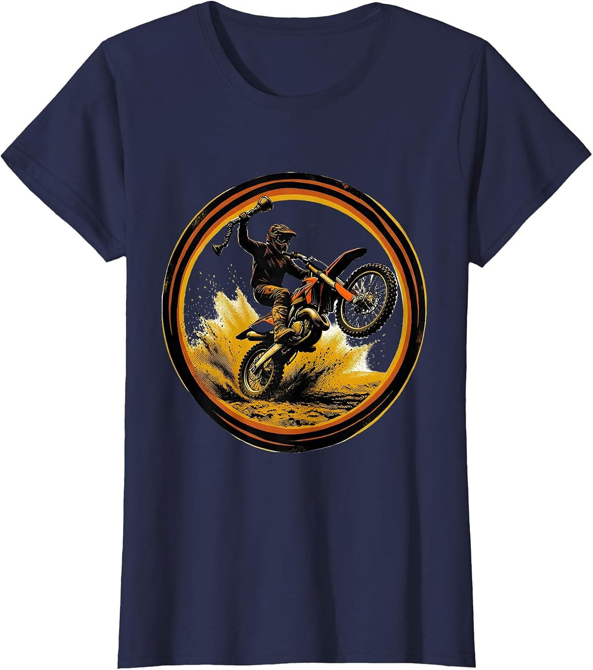 Women's Dirt Bike Rider Badge Screenprint Poster Humor T-Shirt - Navy Blue