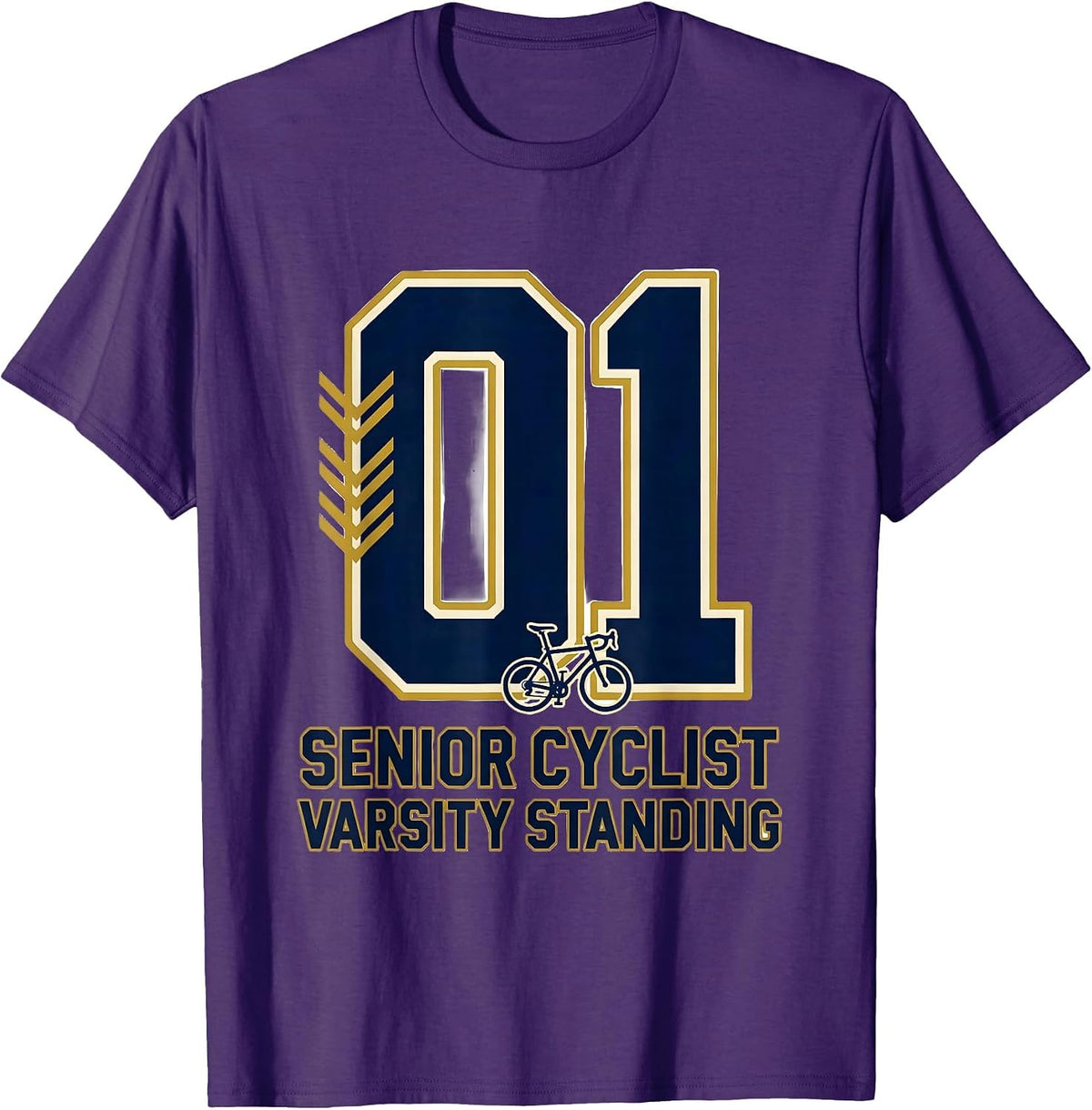 Senior Cyclist Varsity Standing Funny Senior Cyclist Cycling T-Shirt - Purple