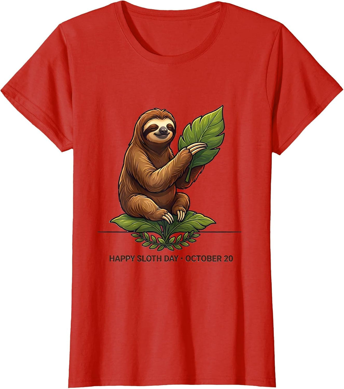 Women's Happy Sloth Day October 20 Sloth Lover Gift T-Shirt - Red