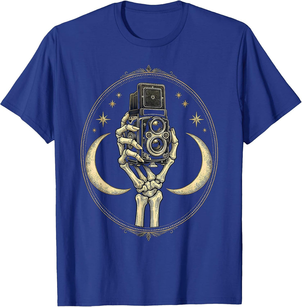 Men's Skeleton Hand Vintage Camera Photography Graphic T-Shirt - Royal Blue