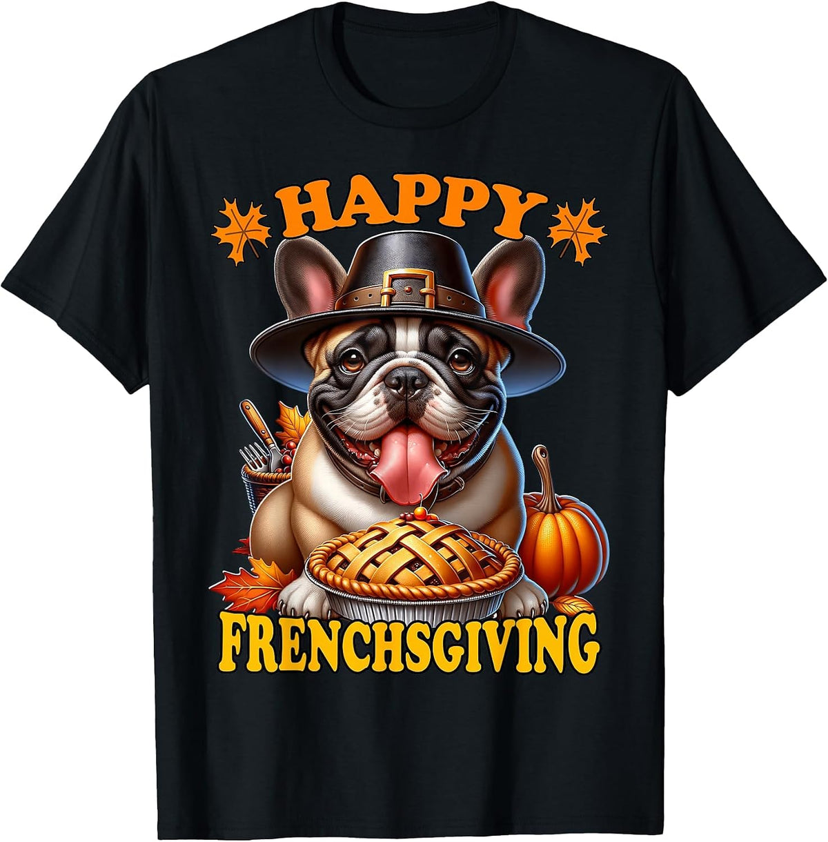Thanksgiving French Bulldog T-Shirt - Black