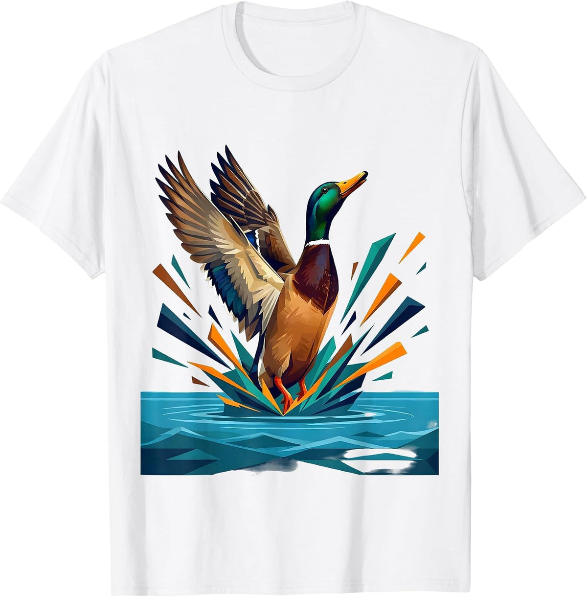 Men's Mallard Duck Bursting Through Water Splash T-Shirt - White