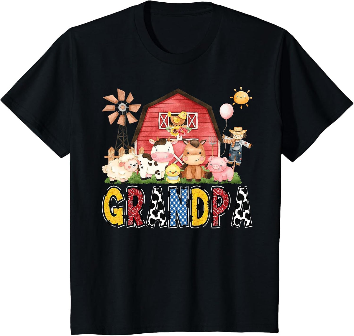 Grandpa Farm Cow Birthday Boy Matching Family Party T-Shirt - Black